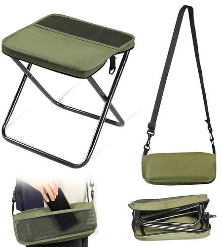 nnOuOnn Portable Foldable Backpack Stool for Camping, Small Folding Chair for adults, Lightweight Mini Pocket Fold Up Telescopic Stools for Fishing Travel Hiking Garden (Green, Small)