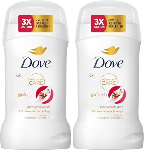 Dove Advanced Care Go Fresh Pomegranate Anti-Perspirant Cream Women's Deodorant Stick with pro-ceramide technology for 72 hours sweat protection 50 ml (Pack of 2)
