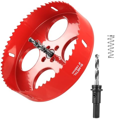 RunXinDa Sierra de corona de 145 mm, HSS M42, juego de sierras de corona bimetálicas, broca de 145 mm, corona con vástago hexagonal y taladro, para madera, plástico, chapa, placas de metal finas y más