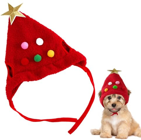 Noël pour Chien Bonnet, Bonnet Noel Chat, Chapeau pour Animaux de Compagnie de Noël, avec de Jolis Pompons, Noel Chien Chat, pour Animaux de Compagnie (Rouge)