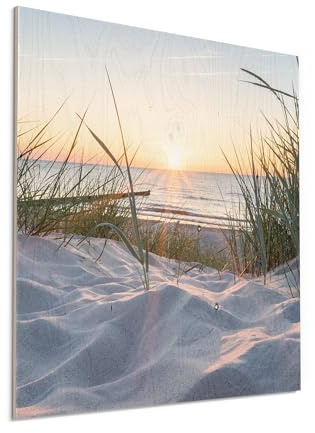 DEQORI Holzdruck auf FSC-zertifiziertem Holz | Motiv Ostsee Sonnenuntergang | 50x50 cm | UV-Druck in hoher Qualität – stilvolle Wanddeko für Wohnzimmer, Schlafzimmer, Büro & Flur