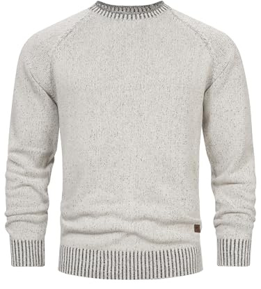 Indicode Herren INMassum Feinstrickpullover mit Rundhals-Ausschnitt | Strickpullover aus Baumwolle Stone, XXL