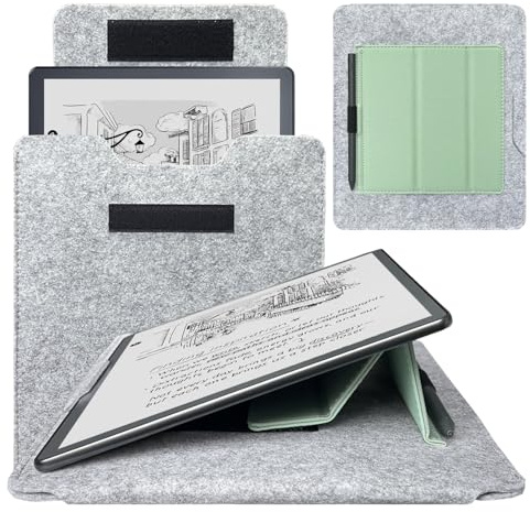 DMluna Tablet fodral väska för Kindle Scribe/Scribe Colorsoft 11 tum 2025 Release, skyddsfodral med justerbar stativfunktion och pennhållare, repbeständig, organisation, grå+agave
