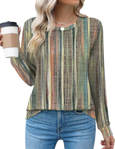 Rapbin Womens Casual Short Sleeve T-Shirts Crew Neck Pleated Tops Fashion Dressy Tunic Blouses