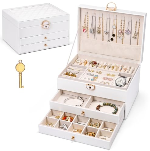 Lychico 3 Layers Elegant Jewellery Box, Compact Velvet Organiser for Necklaces, Earrings, Rings, Dressing Table Decor, Gift for Women & Girls