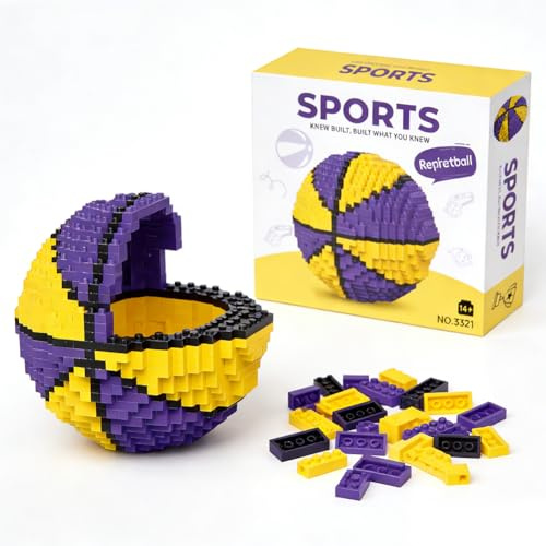 Basketball Briques de Construction PyrrlicToy Jouet de Bloc de Basketball Mignons Micro Blocs de Construction Ornement de Maison Créatif pour Adultes et Enfants(Jaune Violet)