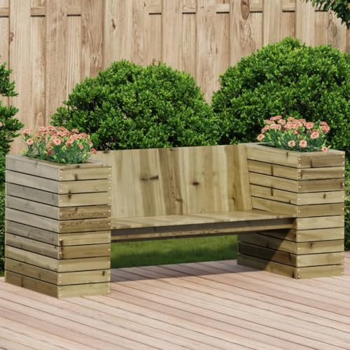 Runheo Banc de jardin, avec pots de fleurs, 167,5 x 60 x 65 cm, en bois de pin imprégné, design 2 en 1, robuste pour terrasse, balcon, jardin