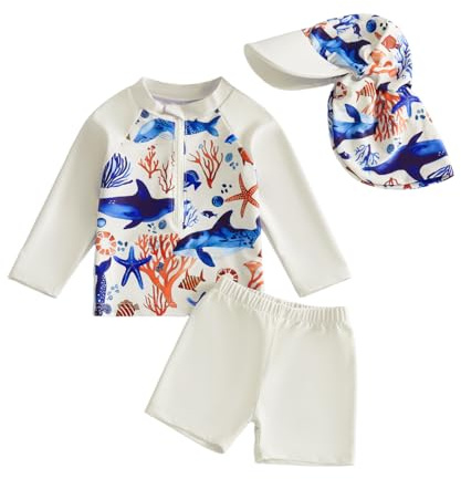 UUAISSO Traje Baño Manga Larga con Protección contra Erupciones para Bebé Niño Pequeño con Sombrero para el Sol Traje baño de Uso Profesional Estrella de mar Orca 18-24 Months