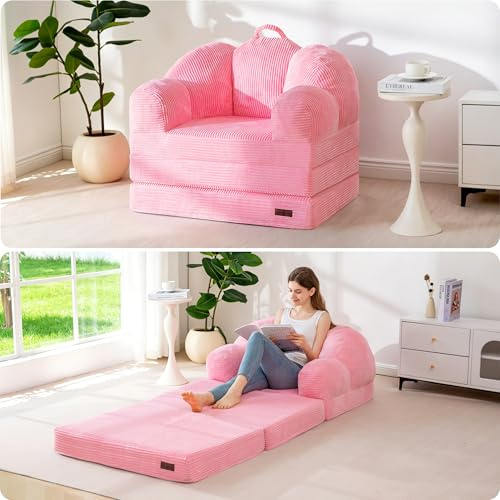 MAXYOYO Folding Sofa Bed with Backrest, Floral Shaped 2 in 1 Convertible Sofa to Comfy Faux Fur Bean Bag Chair for Adults, Floor Sleeper Couch Chair with Handle, Couch Bed for Bedroom & Living Room