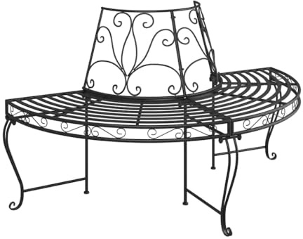 WHOPBXGAD Panchine per Albero Semicircolari 2 pezzi Diametro 160 cm Nere in Acciaio per Giardino Cortile Esterno Panchina Adattabile Resistente Intorno all Albero