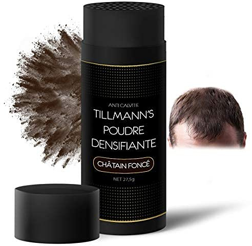 Fibre Capillaire-Poudre Cheveux Homme-Poudre Densifiante Cheveux-Cache la Calvitie et les Racines-À la Kératine naturelle-Hommes et Femmes-27,5 Grammes net ! Couleur châtain foncé-brun