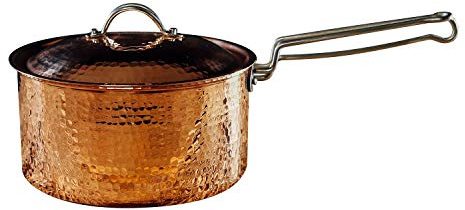 Sertodo Copper Sauce Pan with Lid | 2.5 Qt, 8 in Diameter x 4 in Deep | Naturally Non-Stick Tin Lining, Pure Copper Body | Patented Handle System