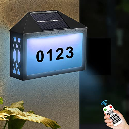 ANKBOY LED Lampe de Numéro de Maison Solaire Exterieur Applique RGB avec Télécommande Crépusculaire Detecteur Interrupteur ABS Numéro de Maison IP55 pour Jardin, Garage, Porte Extérieure