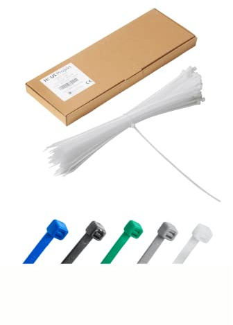 Blanc Lot de 100 Attaches Zippées Industrielles de Qualité Supérieure, 300 mm x 3,6 mm, Multifonctionnelles, en Plastique, pour Usage Intérieur et Extérieur, Gestion des Câbles, Fils, Maison, Bureau