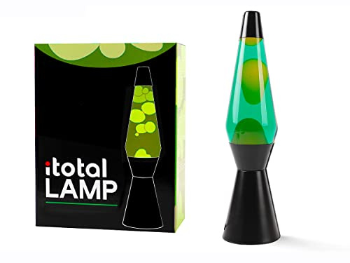 I-TOTAL® - Lampada Lava Spaceship Colorata Effetto Bolle Ipnotico, Design Retrò, Cera Fluida, Luce Rilassante, Lampada Decorativa per Casa e Ufficio (Base Nera, Liquido Verde e Cera Gialla)