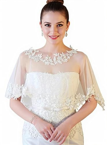 MisShow Women's Soft Lace Shawl Wraps Shrug for Evening Dress Wedding Cape Bolero Flapper Cover Up