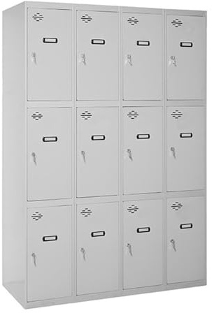 Simon Rack Taquilla Vestuario 3 Puertas 1800x1200x500 mm - Simonlocker | 4 Módulos, Incluye 2 Llaves, Gris, Pintura anticorrosión