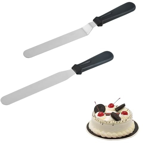 2 Pièces Spatules de Décoration de Gâteau, avec Lames en Acier Inoxydable, Poignée en Plastique, Ensemble de Spatules Angulaires, Couteau à Palette Professionnel pour la Pâtisserie, Spatule à Glaçage