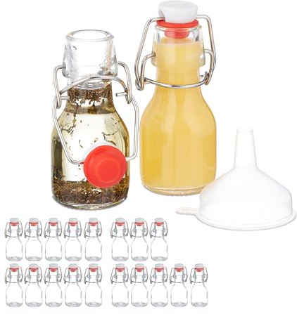 Relaxdays Mini Bouteilles en Verre, Lot de 20, Petites fioles à remplir, 50 ML, Fermeture à étrier, Transparent