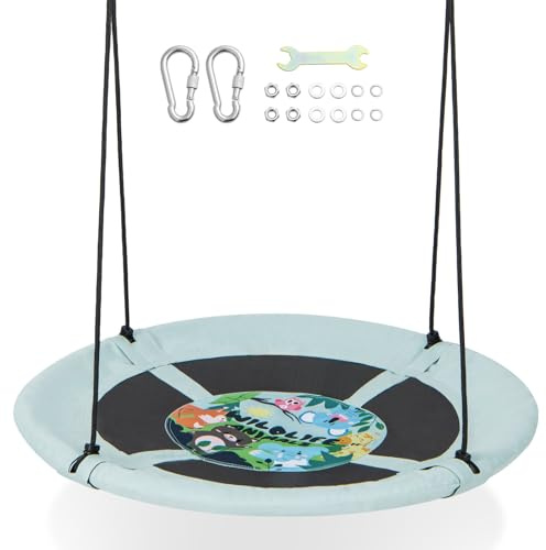 COSTWAY Altalena a Nido da 102 cm per Bambini, Altalena Rotonda con Corde Regolabili, Ideale per Cortile e Giardino, Capacità di Carico 100 kg (Foresta)