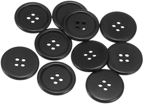 QUARKZMAN 10 Pezzi 40L Bottoni da Cucire 25mm (1) Bottone Cucito Artigianale Rotondo Piatto in Resina a 4 Fori Pulsanti per Abbigliamento Fai Da Te, Nero