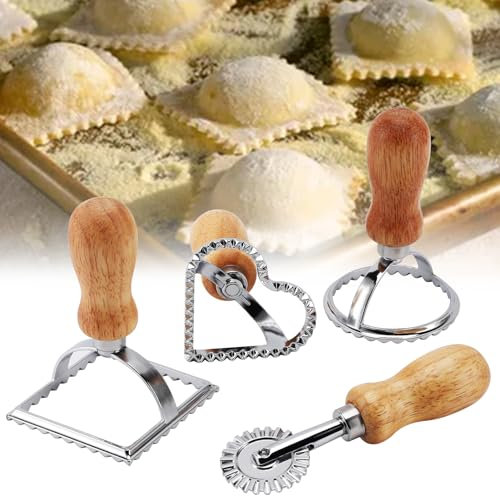 4 Pezzi Rotella Tagliapasta In Acciaio Inox Tagliapasta Per Tortellini Con Impugnatura In Legno Antiscivolo Stampo Per Ravioli Taglia Pasta Dentata Per Sfoglia A Mano/Ravioli/Pasta