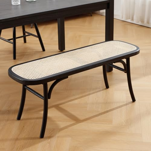 chairus Banco de Ratán de Madera para Pasillo Bancos de Cocina de Madera Maciza, Banco Entrada Rústico para Casa/Comedor, Negro