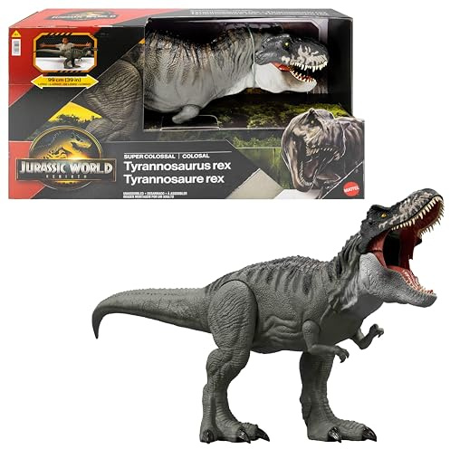 Mattel Jurassic World: El Renacer, Tiranosaurio Rex Supercolosal Figura de acción de dinosaurio que se Come a los Minis, fiel a la película y articulada, JBG52