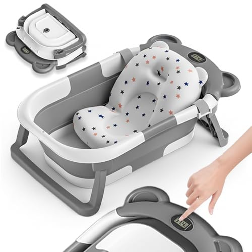 Faltbar Baby Badewanne Mit Rutschfestem Badekissen - Babywanne XXL Mit Baby Badewannensitz & Badethermometer - Von Der Geburt Bis 3 Jahre - Baby Bathtub - Geburtsgeschenke Für Mädchen & Jungen