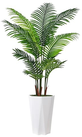 Artificial Palm Plant Indoor 5FT Fake Tree with White Diamond Planter Faux Tropical Areca Tall Fake Floor Plant in Pot Artificial Trees for Home Office Living Room Decor Indoor
