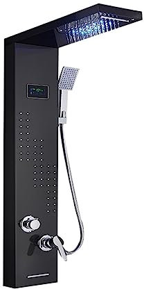 HPHPH Shower Faucets ，Mixer Tap Black Bathroom Shower Panel， LED Shower Column with Digital Display(Black 8012)