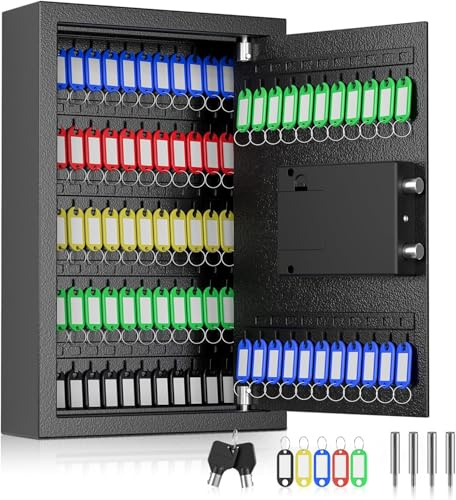 Schlüsselkasten mit Zahlencode 73 Positionen, 45x30x10cm Schlüsseltresor Schlüsselschrank mit 75 Schlüsselanhänger, Tastaturschloss & Lichtanzeigen, Wandmontage Schlüsselsafe für Schulen, Büro, Lager