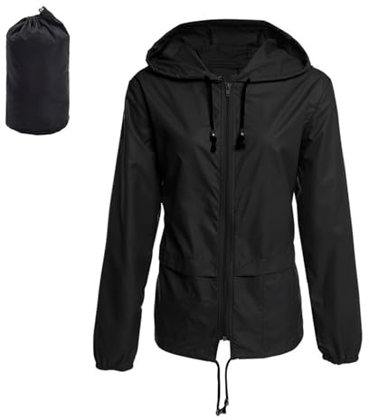 JiaYouLC Women's Lightweight Waterproof Jacket Packable Hooded Raincoat in a Bag Sun Protection Windproof Rain Jacket