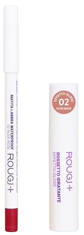 Rougj Full Color – Rouge à Lèvres Nude Rose à Texture Fondante + Crayon Lèvres Waterproof Nude Beige, Couleur Uniforme, Confortable et Longue Tenue – Made in Italy