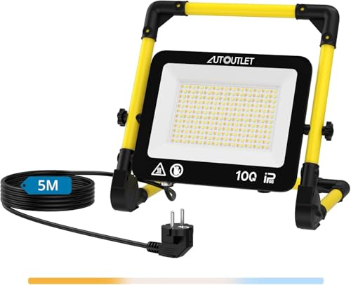 AUTOUTLET Foco de Trabajo LED 100W Rotación de 360° Soporte Plegable 170°3000K/5000K/6500K, Impermeable IP66 para construcción,acampada,taller