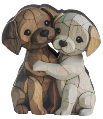 Ubric Decoración para Perros 2D Figuras de Madera Planas acogedoras Figuras Decorativas Adornos para Parejas Perro de Madera para Oficina Escritorio estantería baño Sala de Estar decoración