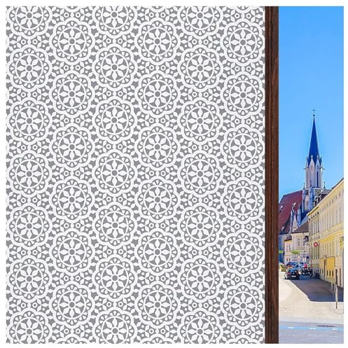 ConCus-T Static Cling Lace Pattern Privacy Window Film, PVC Glass Covering, UV Protection, Heat Insulating, Decorative Frosted Film for Home Office Windows, 44.5 X 200 cm