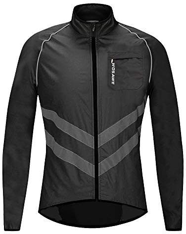 WOSAWE Veste Haute visibilité Hommes Coupe-Vent Ultraléger Respirant Gilet Réfléchissant avec Poches pour Course à Pied ou Vélo (BL218 Noir L)