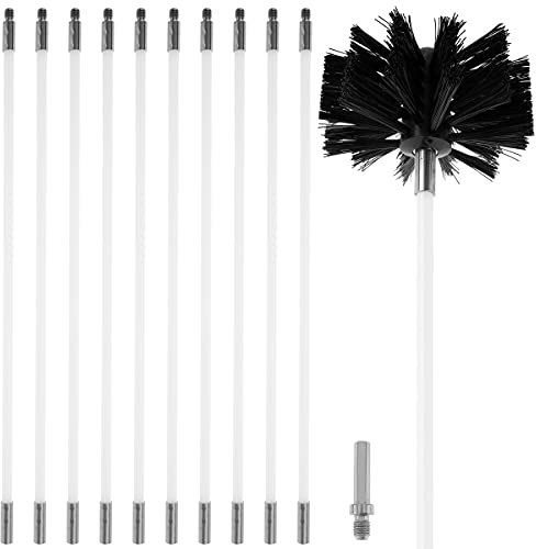Chimney Cleaning Brush Kit,Duct Vent Cleaning Set Includes 11 Flexible Rods, 1 Brush Head, 1 x Hexagonal Bar Chimney Sweep Kit for Fireplace/Dryer Vent/Sewage Pipe/Fume hood