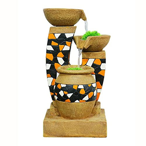 Crock-Pillar Tabletop Fountain with Fake Green Plants, Circulating Water Ornaments and Decorations, Indoor Small Waterfall (Color : No Fog)