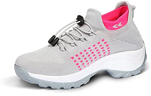 STUNAHOME Orthopedic Sneakers Breathable Women Walking Shoes Slip on Trainers Women's Comfortable Casual Ladies Athletic Shoe Thick Bottom Gray Pink