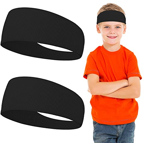 WLLHYF 2Pcs Sports Headbands Kids Athletic Sweatbands Elastic Breathable Wicking Hairband Football Headbands Sweat Absorbing Workout Headbands for Youth Boys Girls Basketball Running Exercise