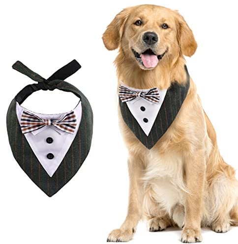 Kuoser Cani Smoking Foulard Papillon per matrimonio, cravatta formale, bandana per cani di taglia media e grande, regolabile, circonferenza collo max. 60 cm