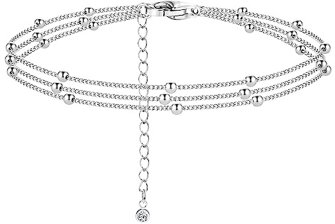 ORAZIO 925 Sterling Silver Ankle Bracelet Multilayer Anklets for Women Heart Round Ball zircon Multiple styles Anklets Adjustable Chain Summer Beach Foot Jewelry 9