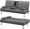 Yaheetech Click Clack Sofa Bed Faux Leather 3 Seater Sofa Couch Living Room/Spare Room/Guest Room Bed Settee with Cup Holders Dark Gray