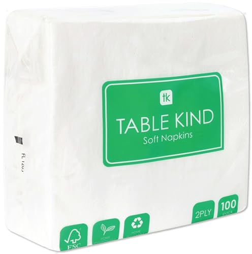 Talking Tables Table Kind 100 x Serviettes Blanches Douces pour Fêtes, Traiteur, Anniversaires, Intérieur ou Extérieur tous les jours, idéales pour buffets et BBQ, Blanc