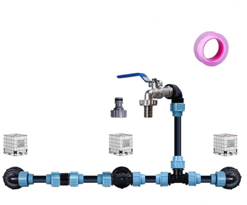Aisny Juego de Conexión IBC, Grifo de Salida del Conector del Tanque IBC para 3 Barriles de Lluvia IBC y Tanques de Agua de Lluvia con Manguera Conector de Grifo de 3/4 y Cinta de Reparación