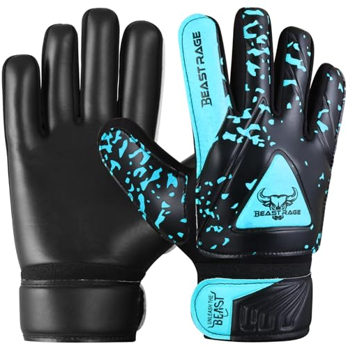 BEAST RAGE Torwarthandschuhe für Kinder Jungen Jugend,Fußballtorwarthandschuhe Kinder mit doppelter Handgelenkstütze,Starker Grip Doppelt gepolsterte (Aqua, Größe 7 (S/M))