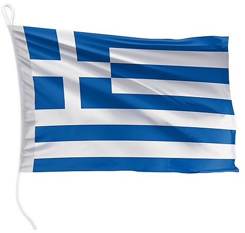FLAGLY Drapeau de bateau Grèce 45 x 30 cm format paysage - 115g/m² poids du tissu - imprimé, robuste avec corde & boucle, Accessoires Bateaux à moteur