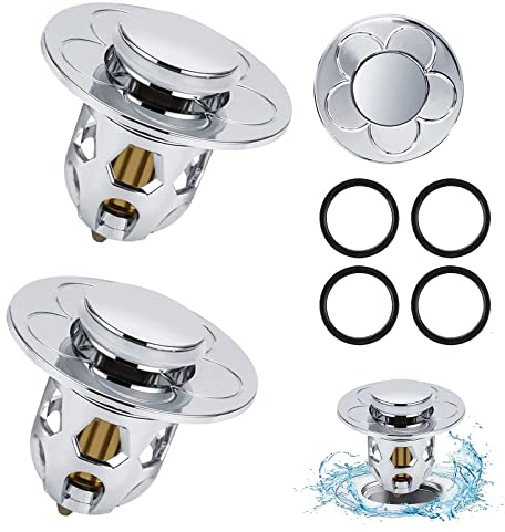 DUGEGAYL 2 PCS Tappo Lavandino Bagno, Universale Filtro Pop Up con Filtro Anti Clogging, Tappi per Vasca da Bagno, Cucina, lavabo (34-40 mm, d'Argento)
